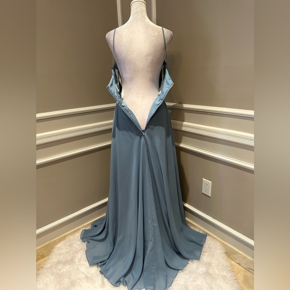 Brideside Cher dusty blue women’s chiffon spaghetti strap formal evening dress - Picture 13 of 16